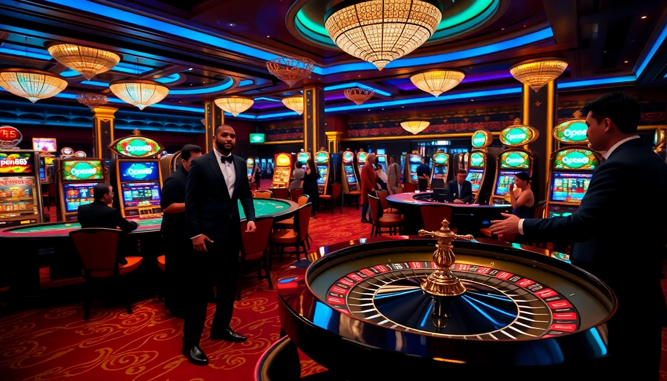 Join the excitement of online gaming at open88's vibrant casino featuring thrilling poker tables and roulette wheels.