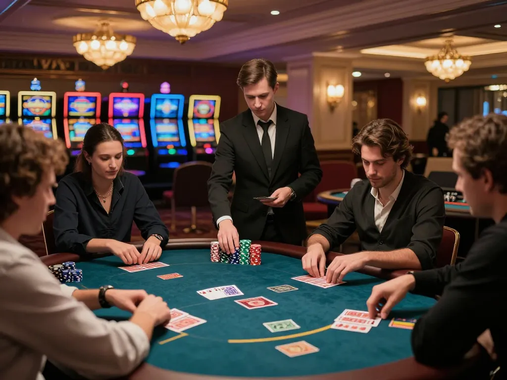 keobongda players immersed in exciting poker games at upscale casino with warm ambient lighting