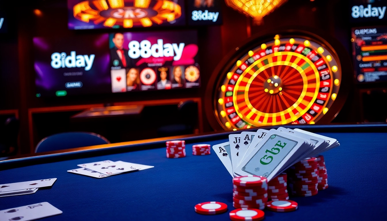 Experience thrilling poker games and excitement at 8day's luxurious casino setting.