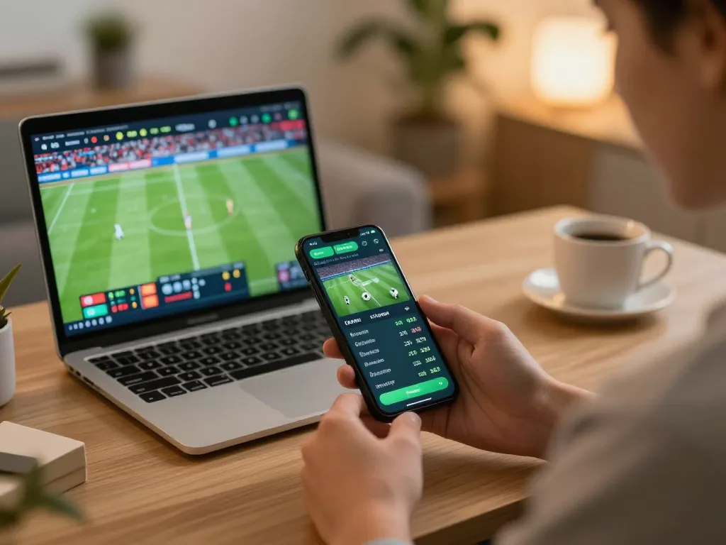 Engaging in online sports betting with ee88go app on smartphone during live match