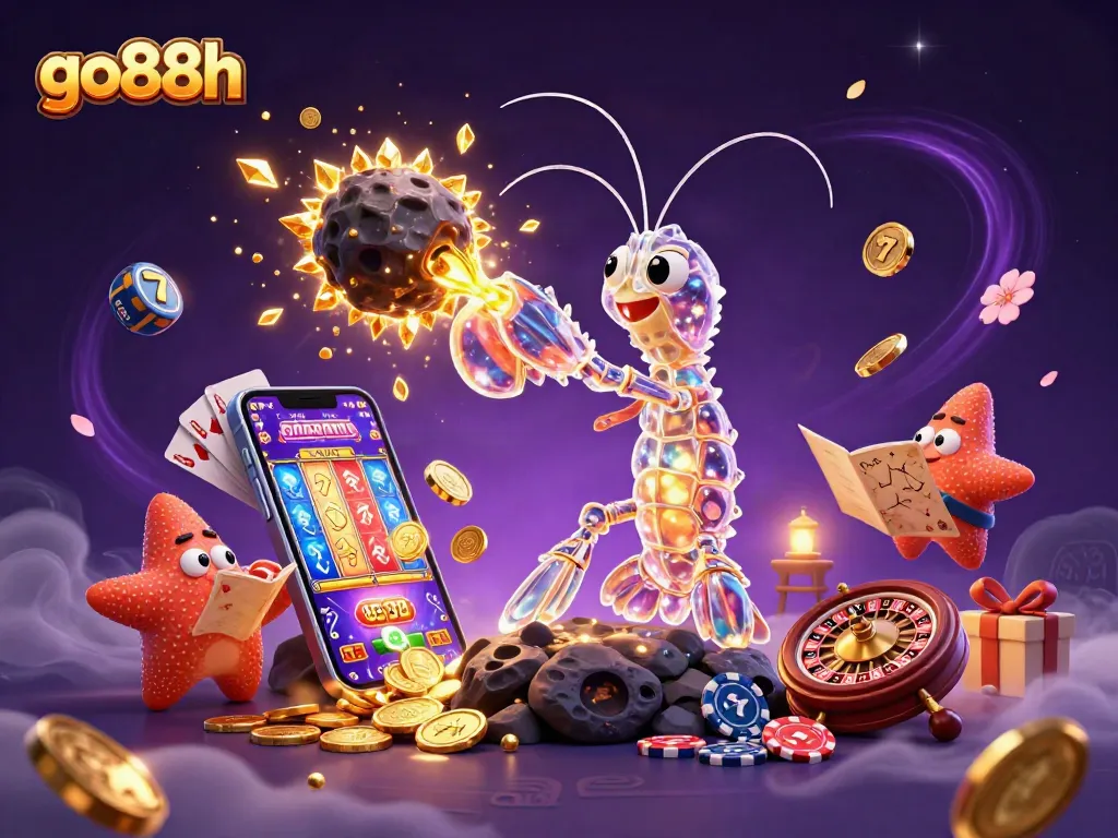 Spin and win with go88h, featuring a vibrant, dynamic 3D casino scene and colorful slot game elements.
