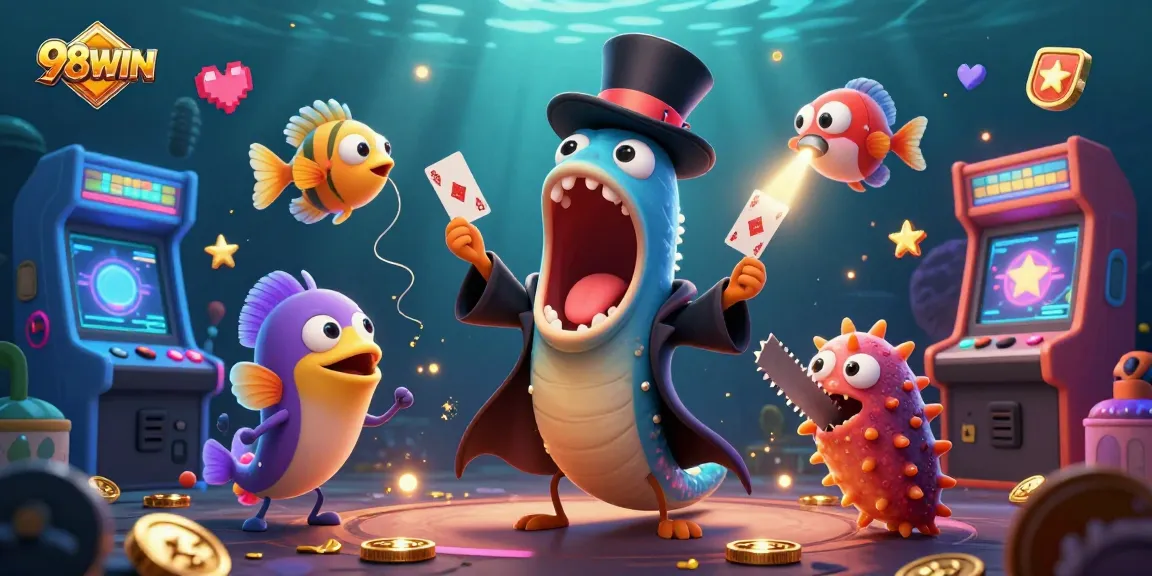 Engage with 98WIN's vibrant underwater casino scene featuring unique characters and vivid gaming elements.