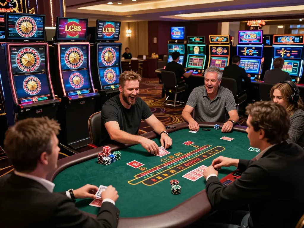Players enjoying live dealer games at LC88 online casino with dynamic betting actions.