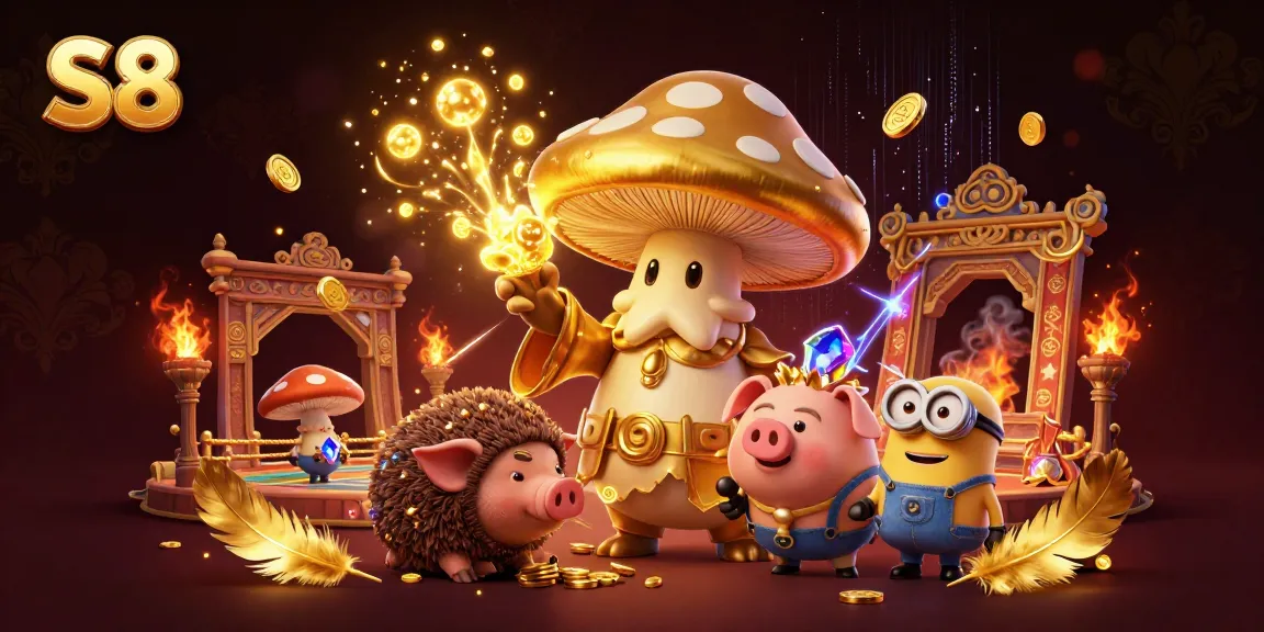 Join the enchanting S8 casino experience with a golden mushroom wizard turning games into gold.
