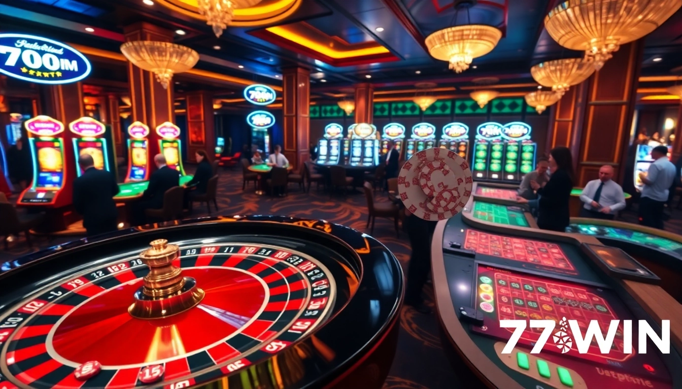 Experience the thrill of winning at 78WIN's luxurious casino with roulette and vibrant slot machines.