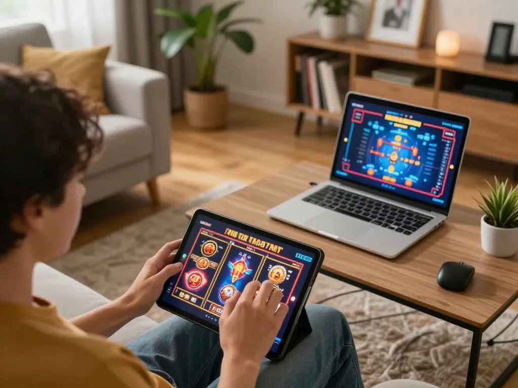Engaging gameplay on DU88 mobile app shows vibrant slot graphics on tablet screen.