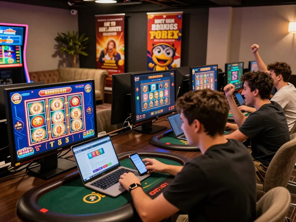 Exciting ONBET gaming atmosphere with players enjoying casino games.