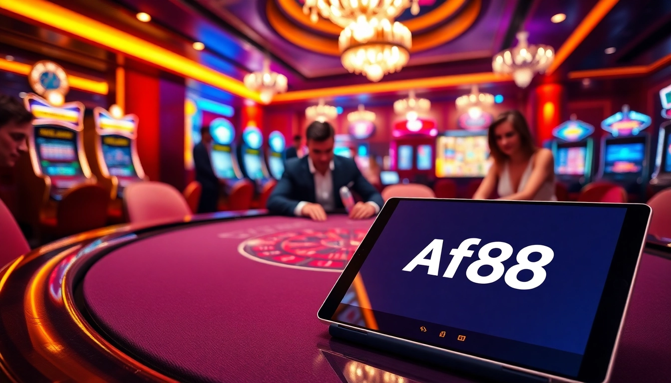 Engaged players at a poker table enjoying high stakes action with Af88 branding.