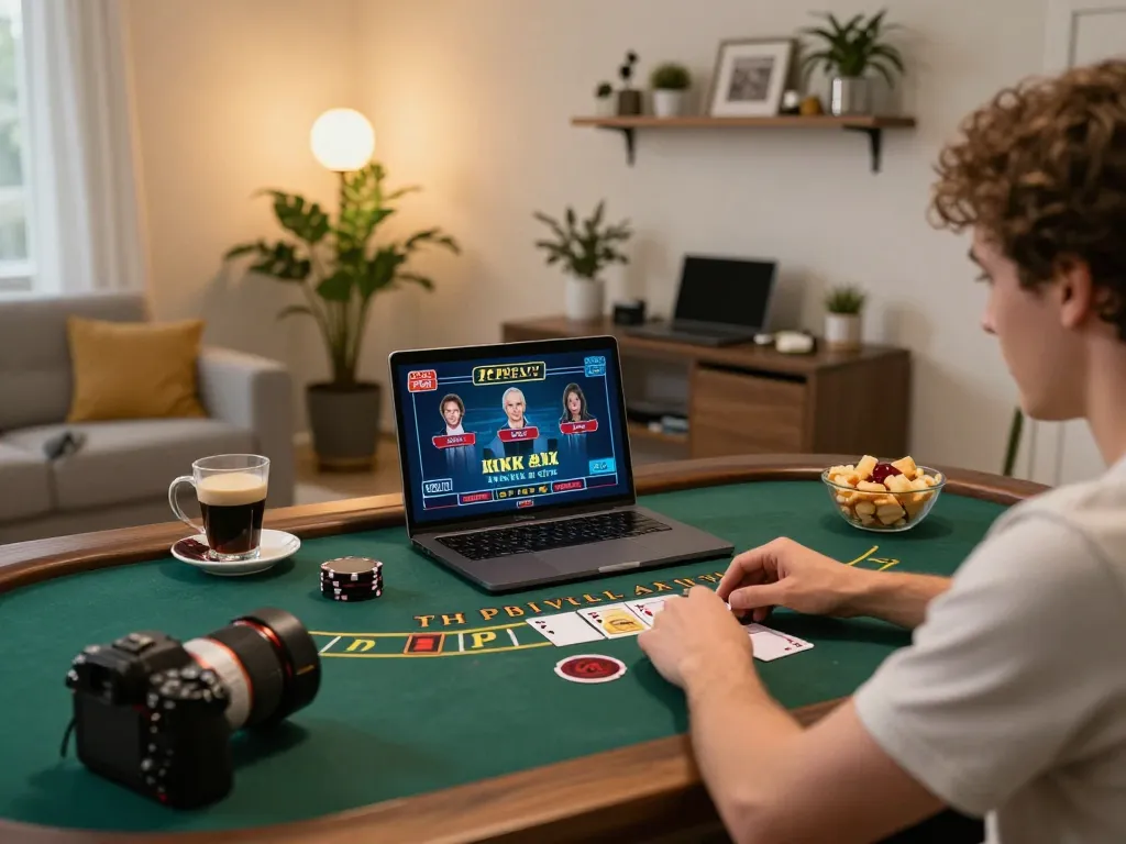 Engaging in live dealer blackjack online with laptop on table showcasing 678 strategic gameplay