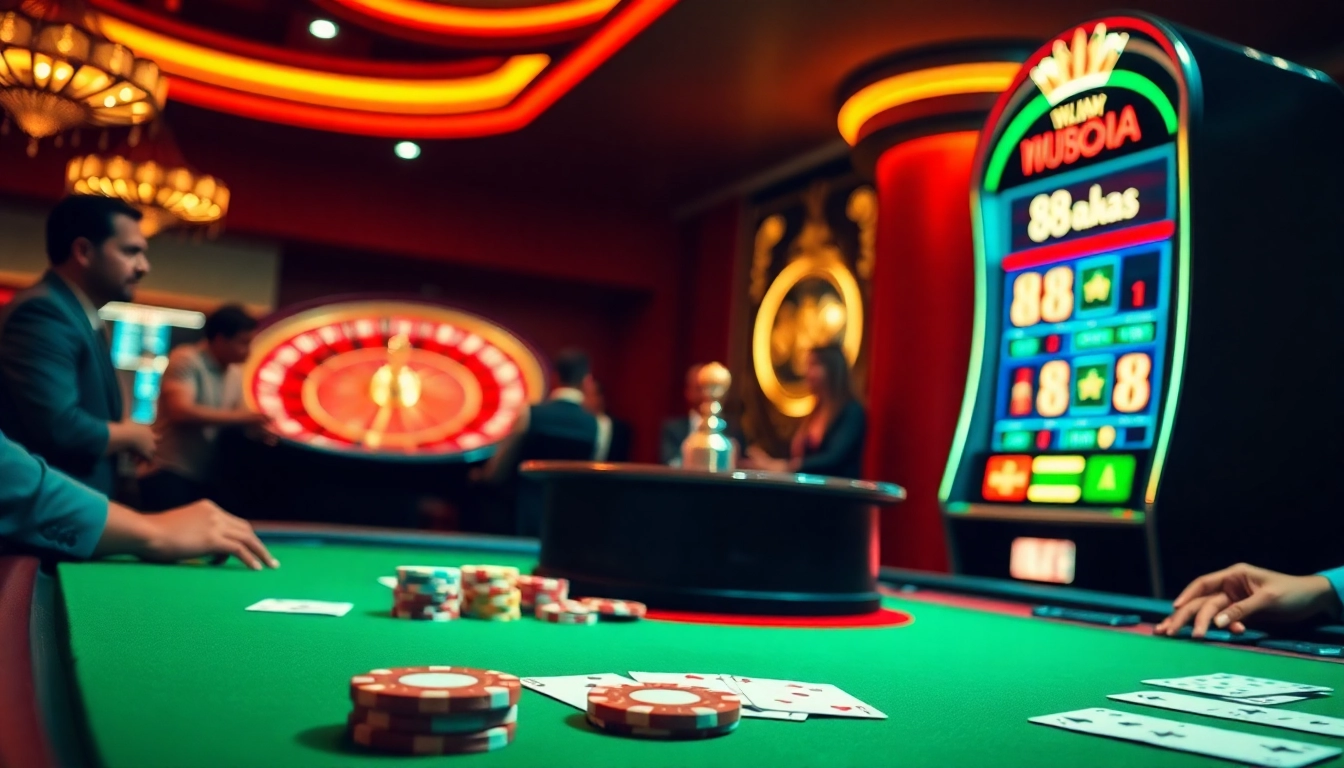 Exciting casino scene showcasing players around a gaming table at 88aa.
