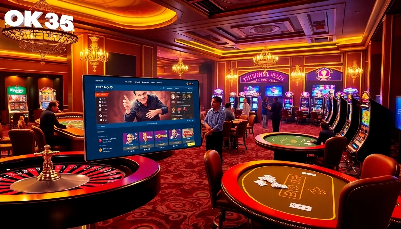 Experience exciting online gaming with OK365, showcasing roulette, poker, and slot machines.
