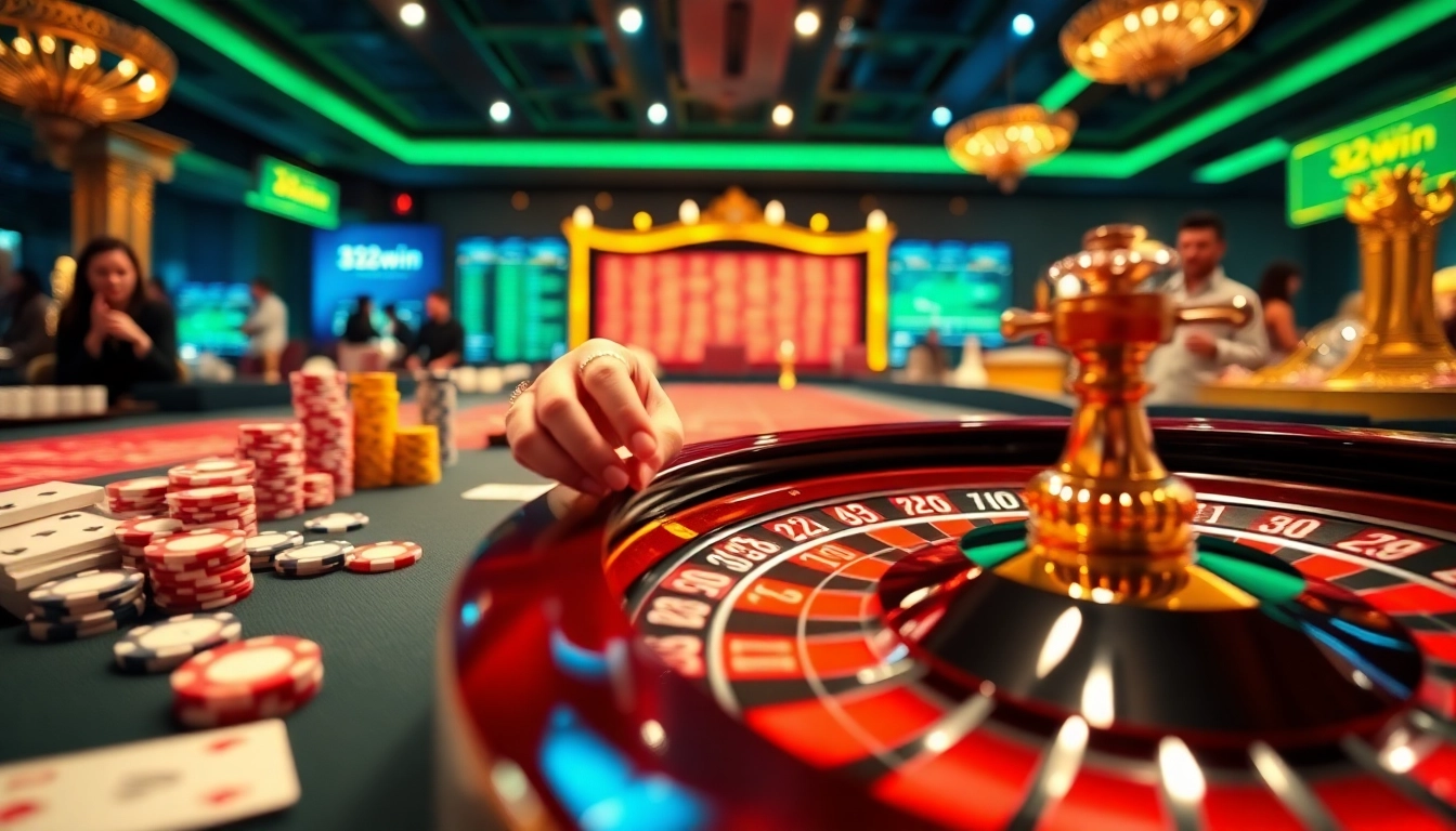 32win casino scene displaying engaging poker action with vibrant colors and betting excitement.