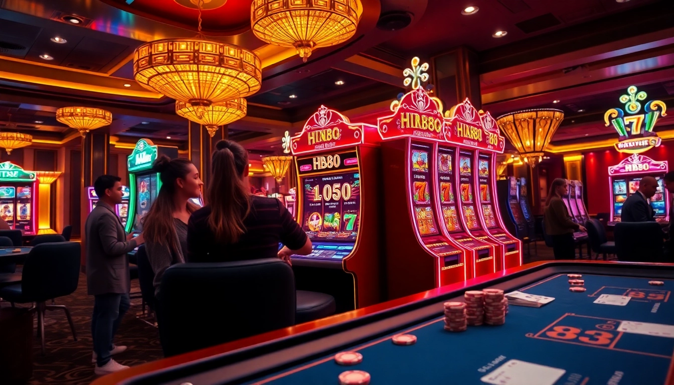 Players enjoying the hb88 slot machine in a vibrant casino atmosphere filled with excitement.