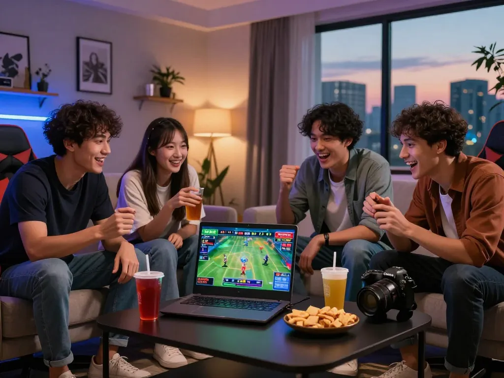 Exciting online gambling scene with friends engaging in NK88 live betting, showcasing modern gaming environment.