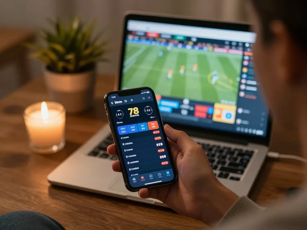 Engaging in sports betting through 78win app in a cozy home environment.