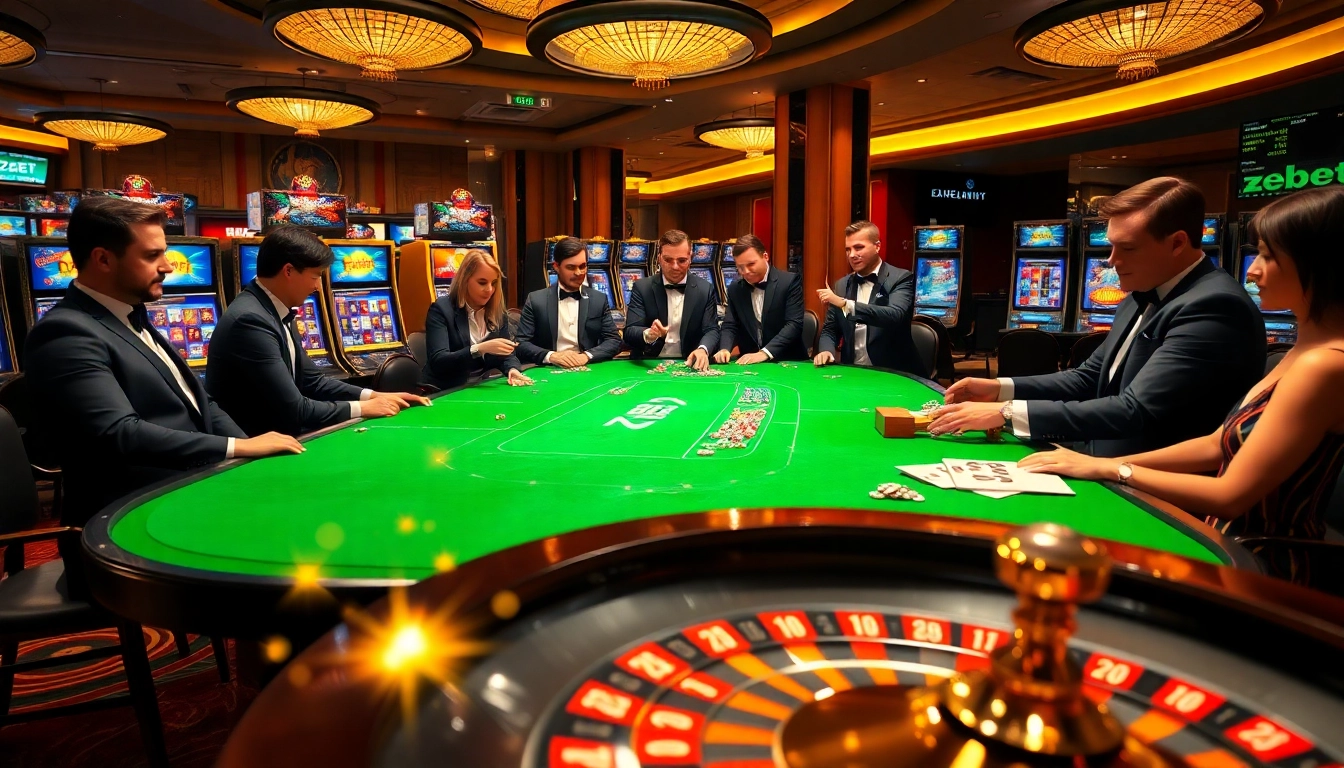 ZBET table with players placing bets and enjoying a thrilling casino atmosphere.