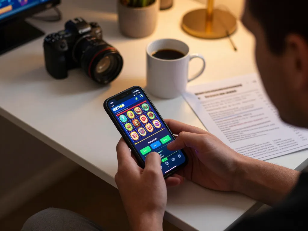 Engaging mobile gaming with BET168 app showcasing slots on smartphone during cozy home session