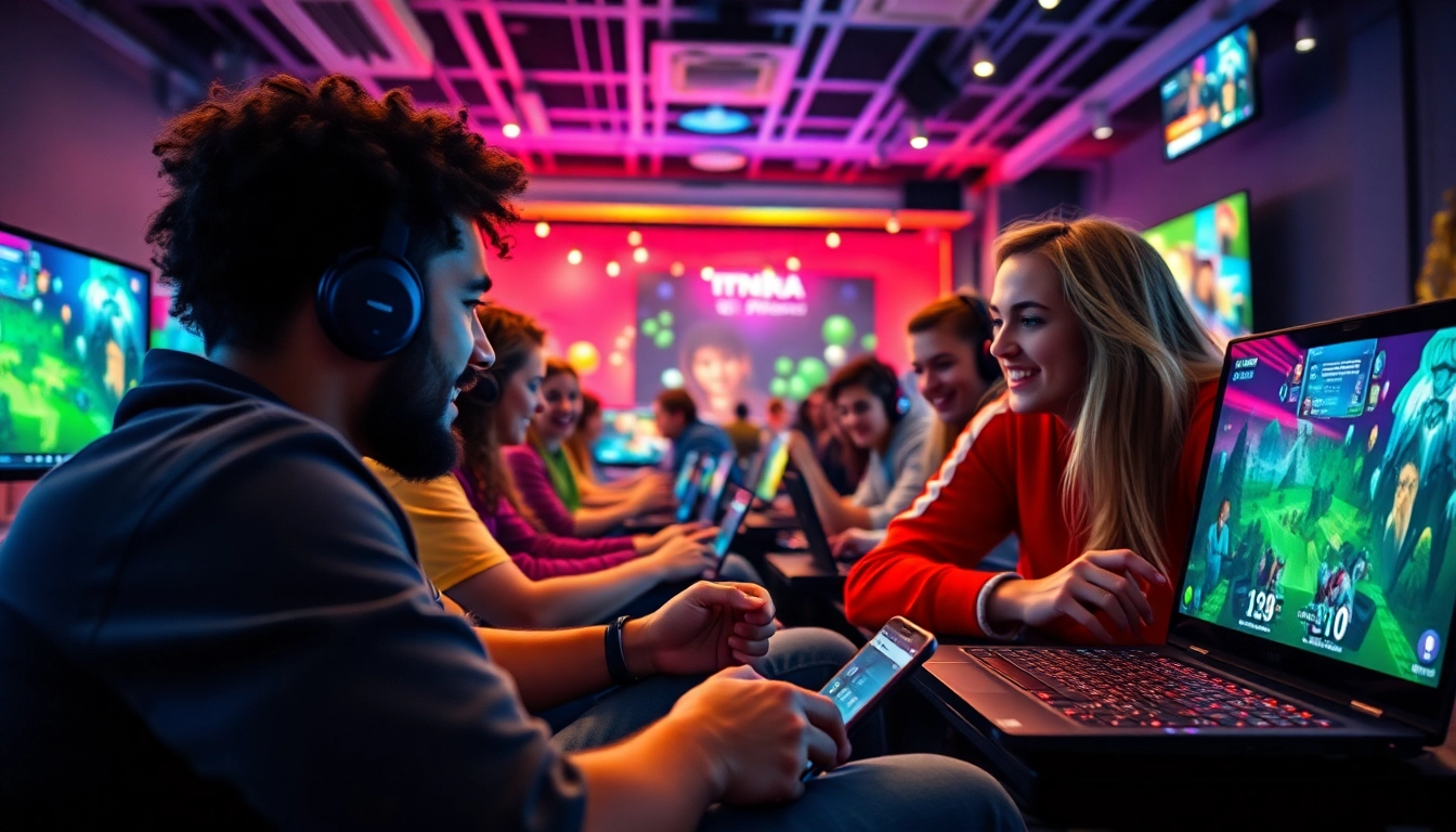 Engaged players enjoying IWIN games in a vibrant, modern online gaming environment.