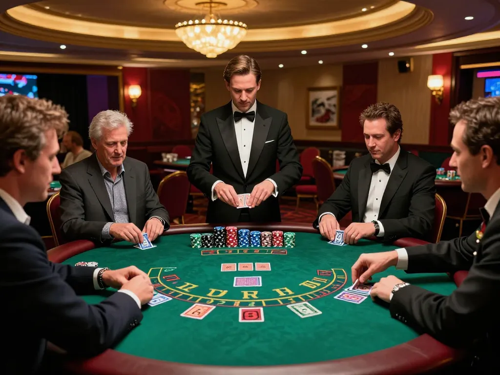 Experience excitement at FC88 blackjack table with players engaged in strategic betting.