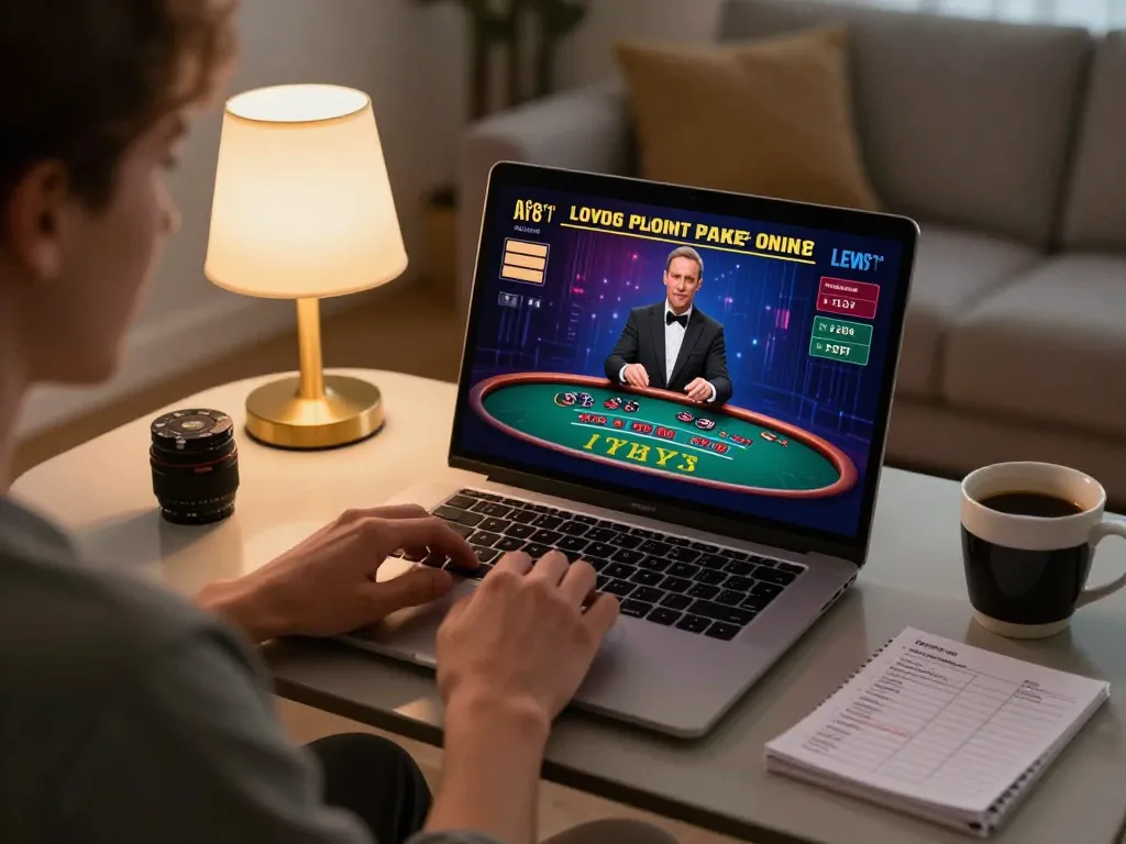 Enjoying a thrilling mm88 live blackjack game in a cozy home setup with strategic notes nearby.