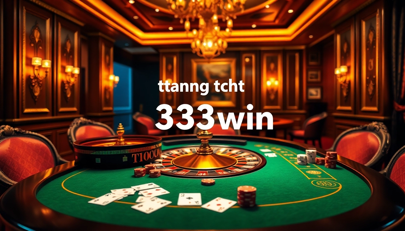 Engage with the excitement of trang chủ 33win at a luxurious casino gaming table with roulette and poker chips.