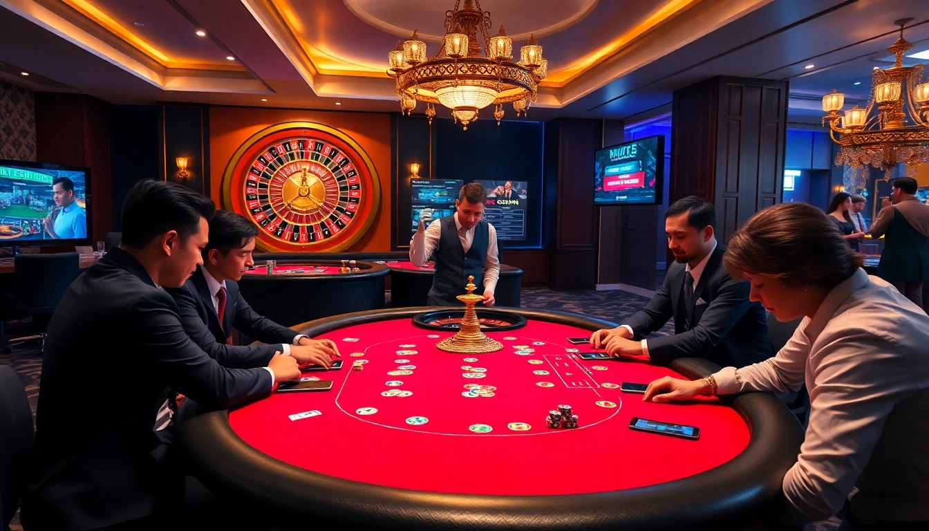 Players enjoying poker at a luxurious casino inspired by https://ffgg88.com/ with vibrant betting action and excitement.
