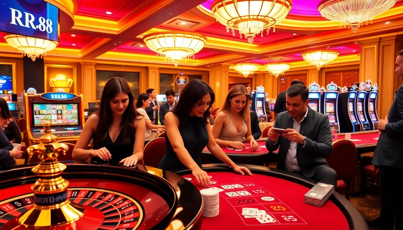 Experience the thrill of gambling at RR88 with a vibrant casino scene showcasing excitement and strategy.