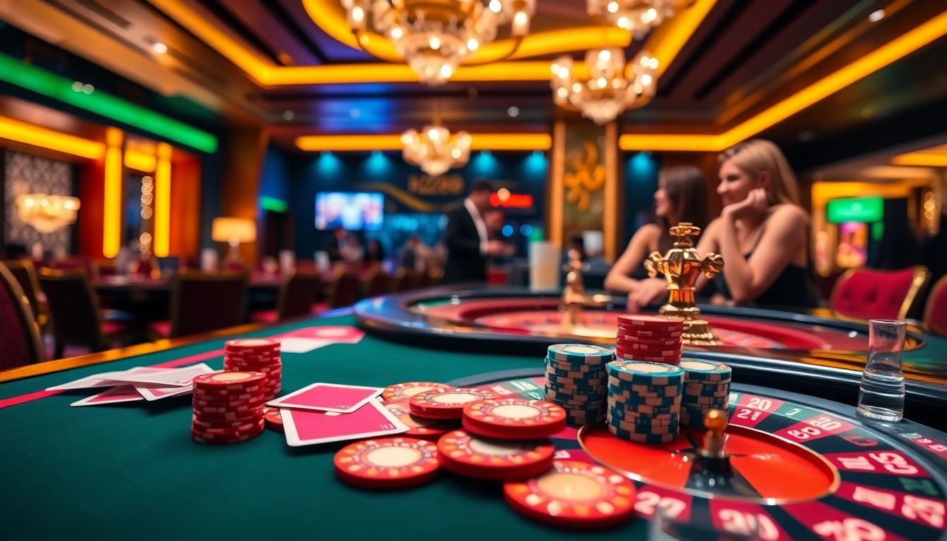 A thrilling casino table scene showcasing players enjoying games at hz88, emphasizing excitement and luxury.