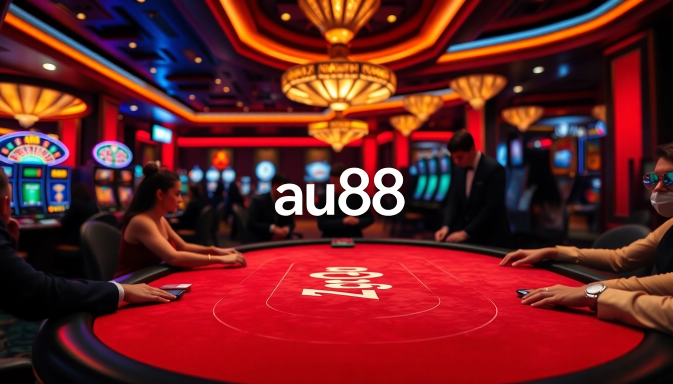 Engaging players at au88 strategy table with roulette and poker atmosphere.