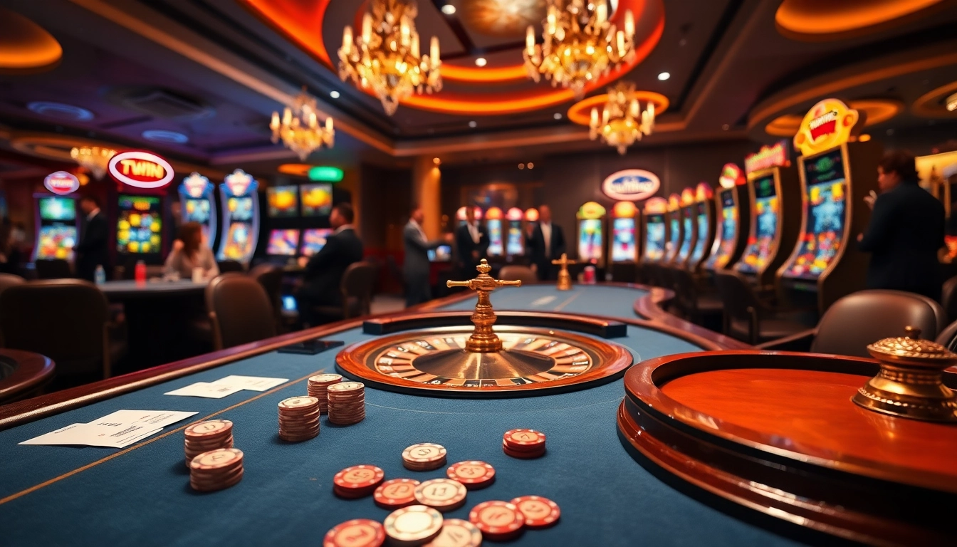 The captivating atmosphere of TWIN68 with players engaged at the poker table, highlighting the excitement of online gaming at https://twin68.gr.com/.