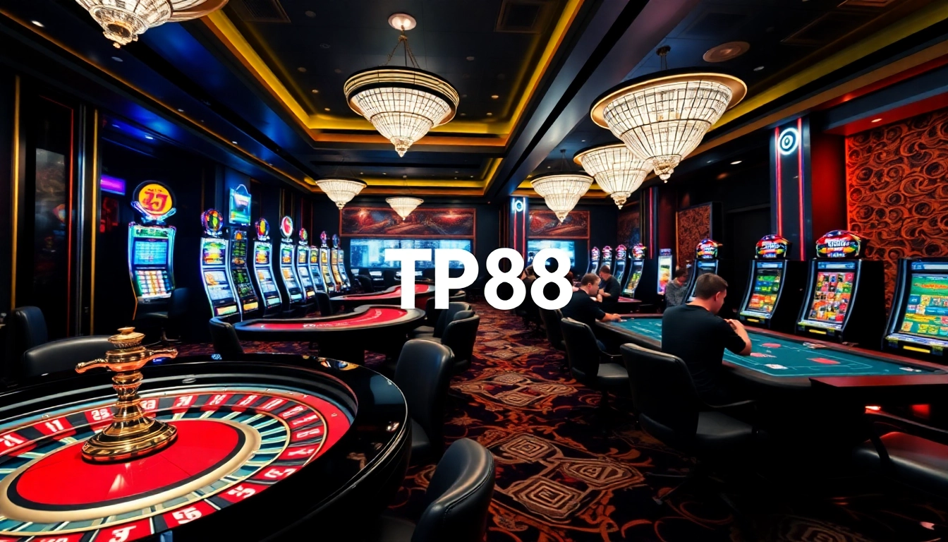 Players enjoying strategic gameplay at TT88 casino tables with vibrant chips and TP88 logo.