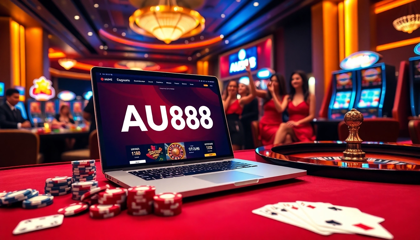 Experience excitement at AU88 casino with interactive gaming elements, vibrant atmosphere, and sleek online interface.