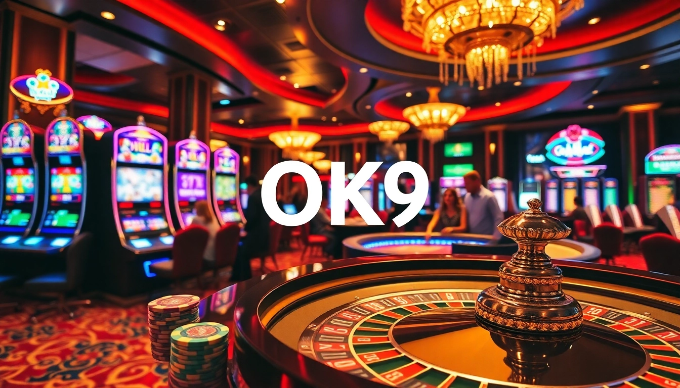 Players enjoying casino games at OK9 tables, showcasing excitement and elegance.