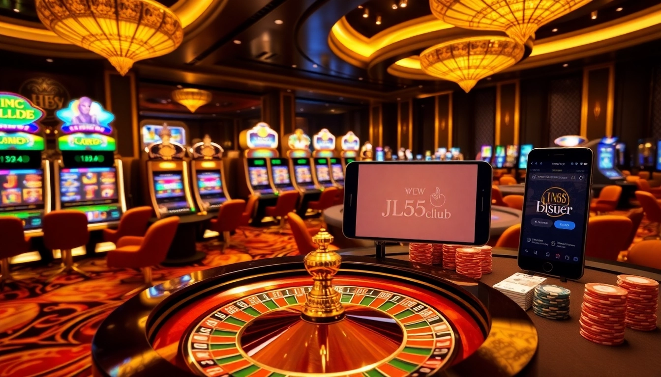 Experience the thrill of gaming with https://www.jl55.club/ featuring vibrant casino elements like slot machines and poker tables.