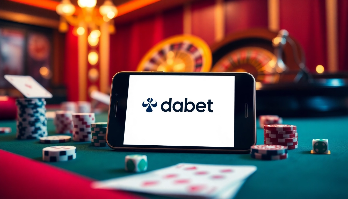 Experience the thrill with the app dabet, featuring a vibrant online casino atmosphere filled with cards and dice.