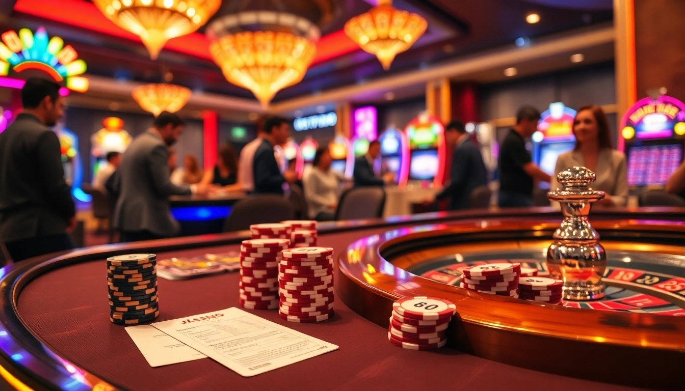 Experience the thrill of j88 gaming with vibrant casino tables and engaged players.