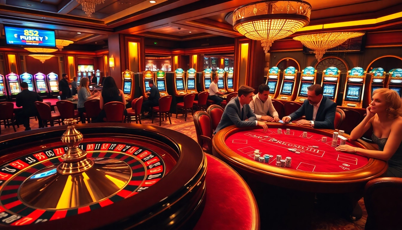 Players enjoying a high-stakes game at a B52-themed casino table illuminated by elegant lighting.