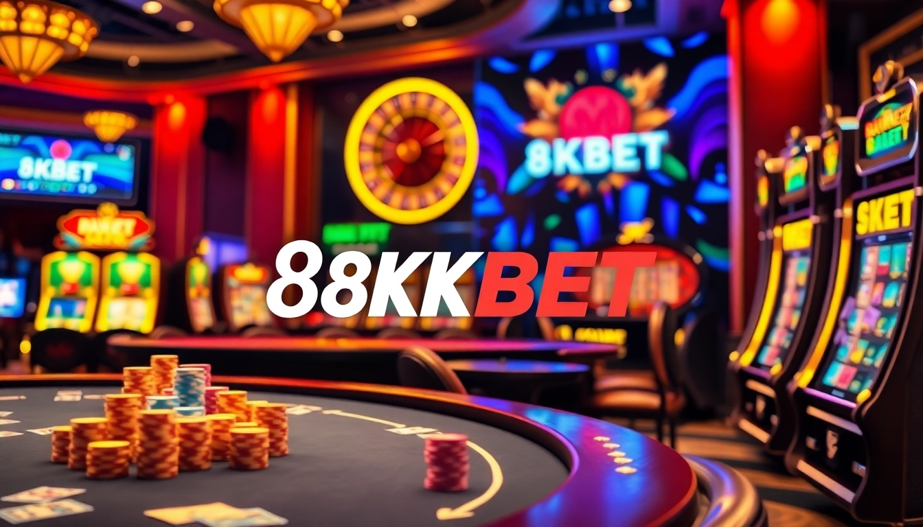 A player enjoys a thrilling moment at 8KBET casino tables, surrounded by vibrant gaming elements.