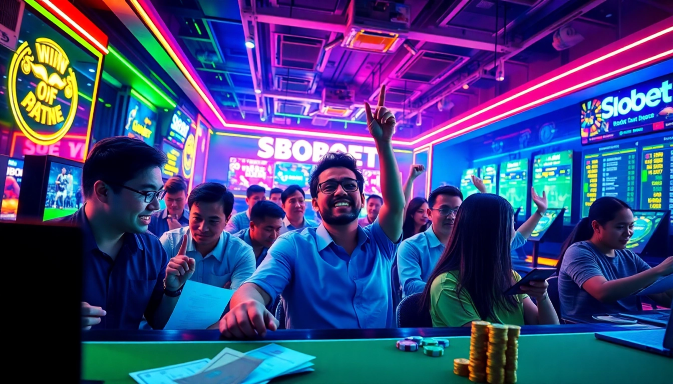 Exciting online betting experience capturing sbobet.dance with diverse players celebrating wins.