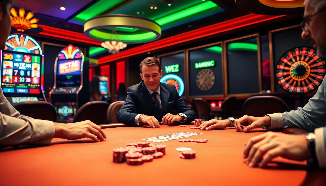 Exciting poker game at a luxurious casino featuring MB66 elements and vibrant atmosphere.