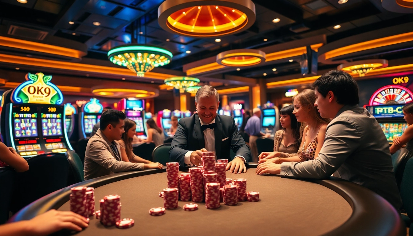 Engaged players at the OK9 casino table strategizing for their next big win.