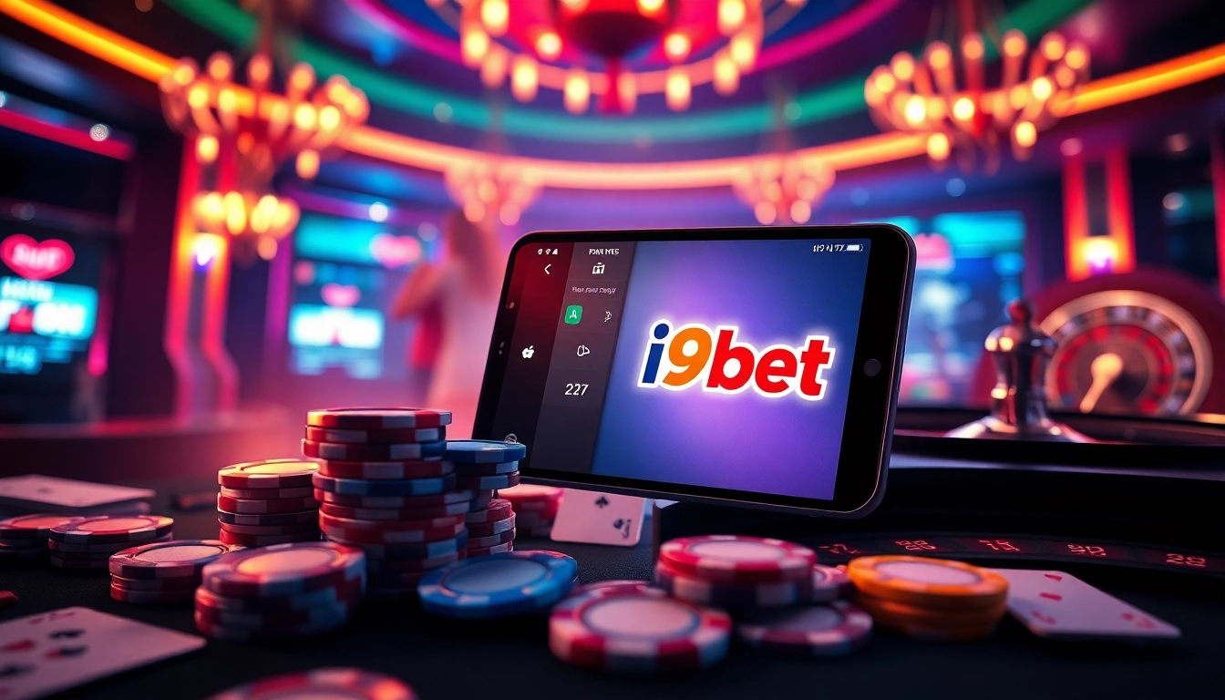 Experience excitement as you tải i9bet through a stunning casino scene with vibrant colors and dynamic gaming elements.