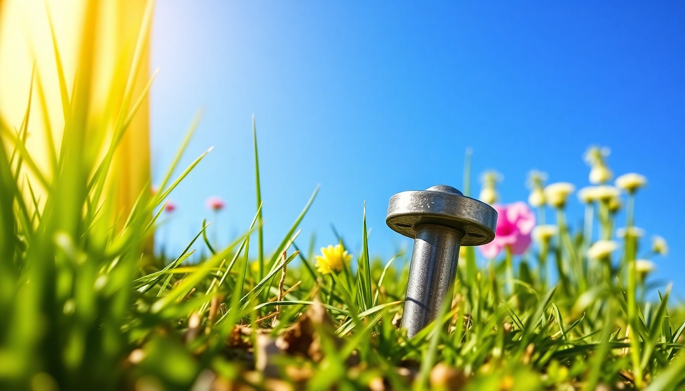 יתד אנקור שקוע בבטחה בקרקע, המדגיש את עמידותו ואת התאמתו לשימוש חוץ.