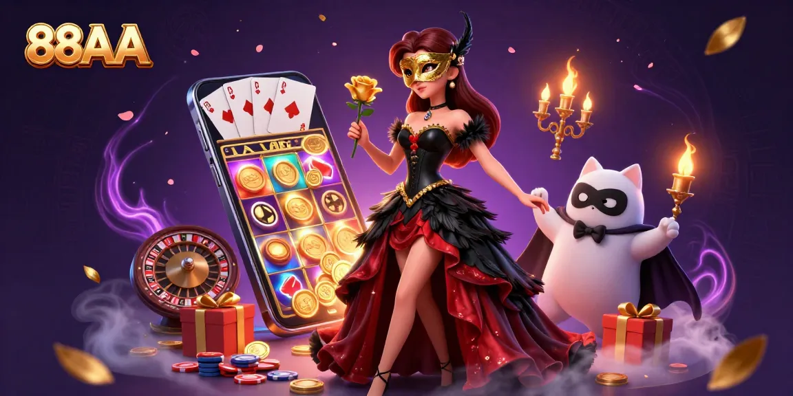 Experience immersive gameplay with 88AA as a glamorous character navigates dynamic casino elements.