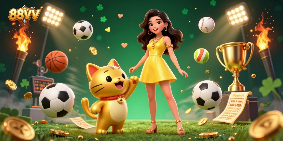 Experience thrilling gaming with 88VV in this engaging, vibrant casino illustration featuring lucky elements.